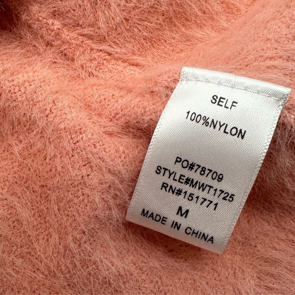 Le Lis Fuzzy One Shoulder Top Sweater Pink Peach Coral Size Medium NWT - Picture 11 of 11